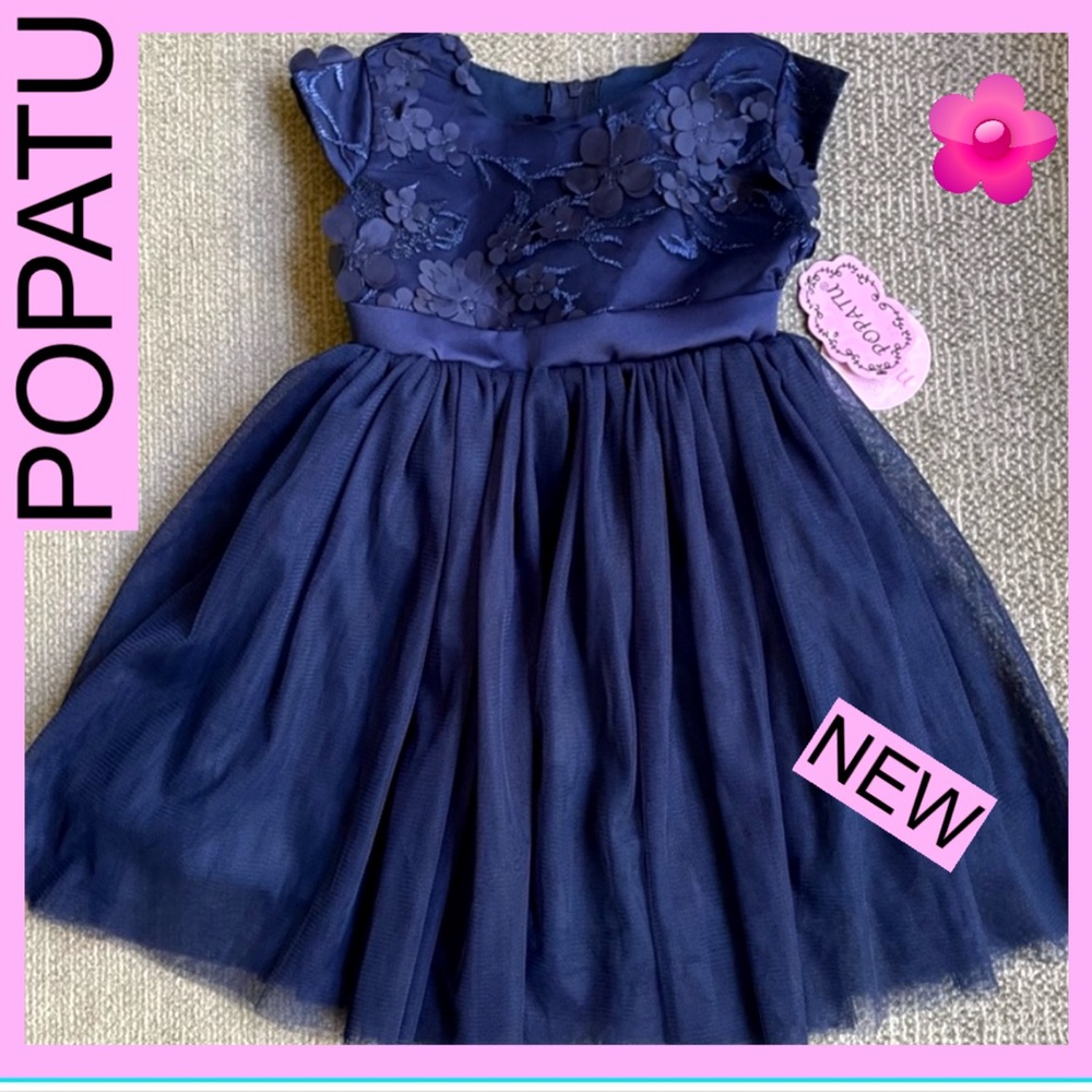 NWT ~ POPATU NAVY TODDLER DRESSY DRESS / NEW -Sz 24 mos - Picture 1 of 13